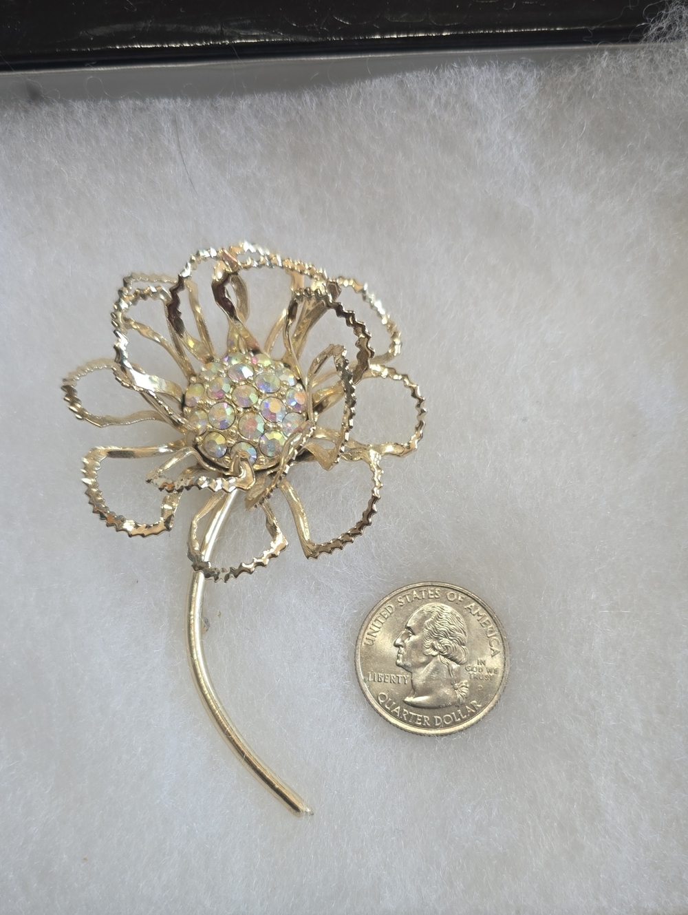Gold-tone Floral Brooch with Aurora Crystal Center